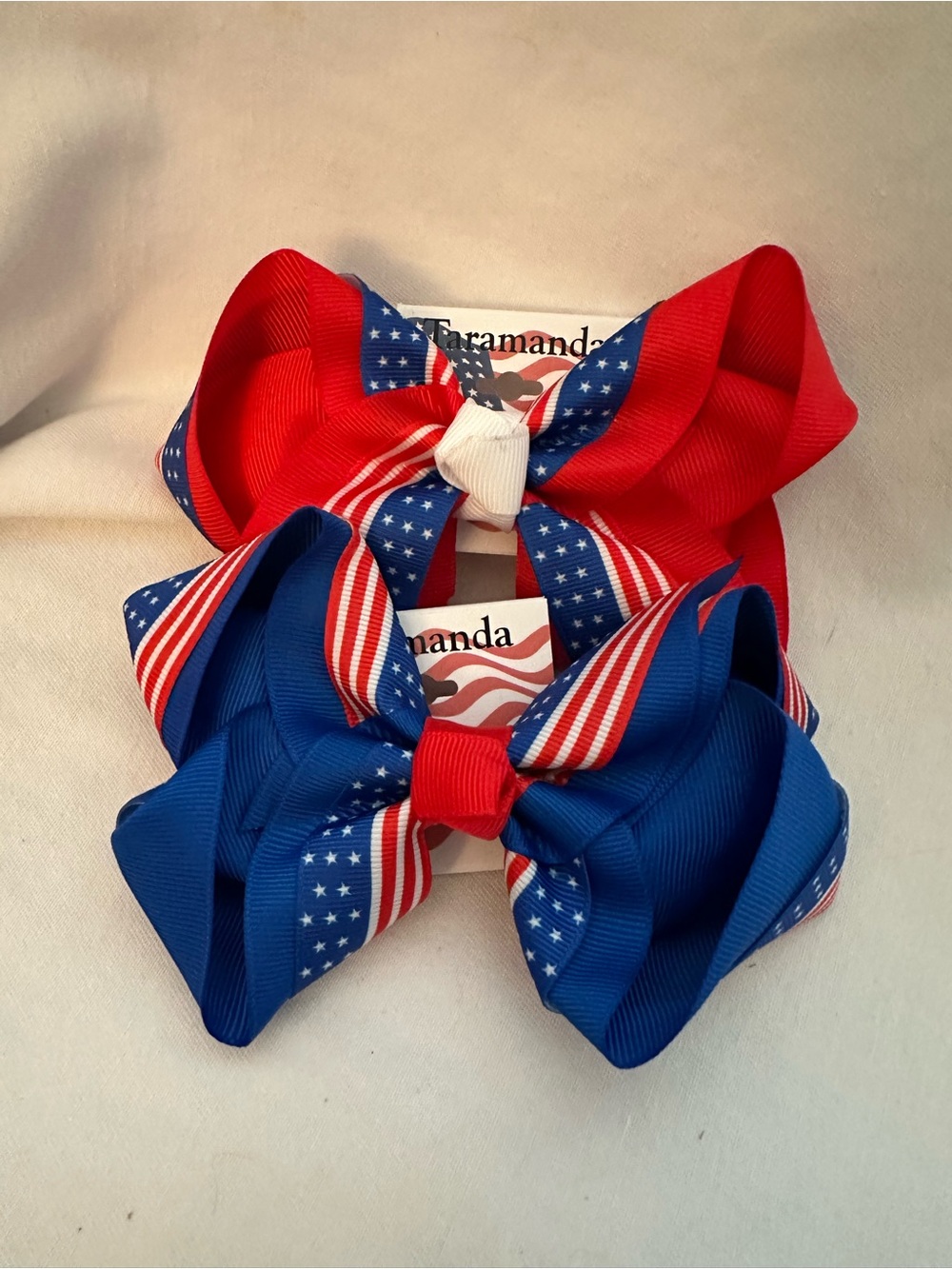 Taramada Patriotic Hair Bows Set of 2 Red White Blue American Flag Clips